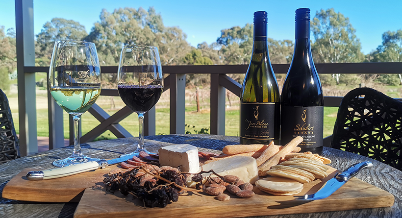 Schubert Estate wines and cheese platter